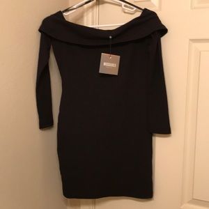 Petite rib Bardot dress (off the shoulder)